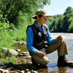**

"A professional environmental engineer, fully clothed in appropriate attire for fieldwork (khaki pants, hiking boots, vest), examining a water sample near a flowing river. Background shows lush green vegetation and a clear blue sky. Safe for work, appropriate content, perfect anatomy, natural proportions, professional, modest, family-friendly. High quality, realistic."

**
