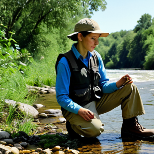 Home 7 **
"A professional environmental engineer, fully clothed in appropriate attire for fieldwork (khaki pants, hiking boots, vest), examining a water sample near a flowing river. Background shows lush green vegetation and a clear blue sky. Safe for work, appropriate content, perfect anatomy, natural proportions, professional, modest, family-friendly. High quality, realistic."
**