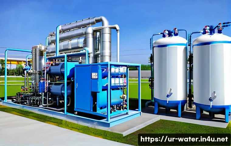 수질환경 관련 국내외 사례 분석 - A detailed, realistic scene of an advanced water purification facility in a South Asian urban settin...