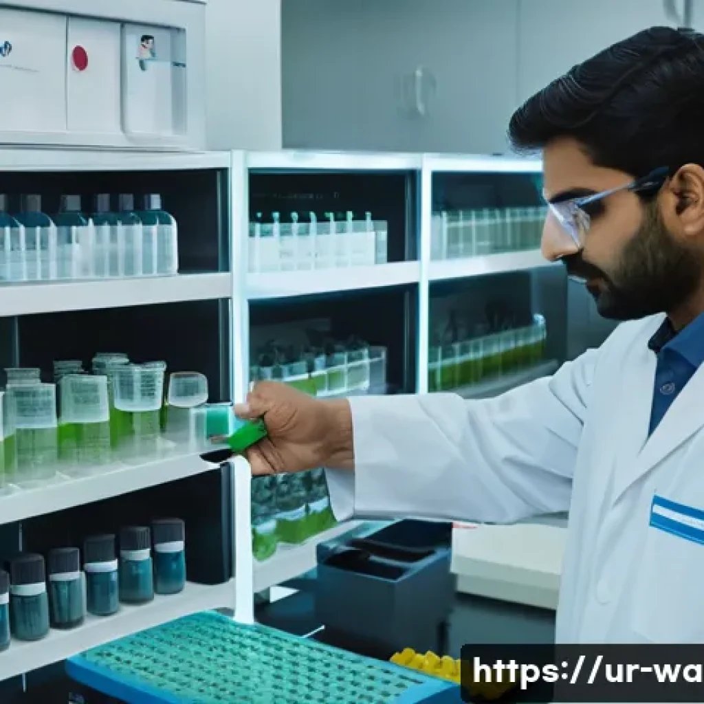 수질환경 실무에서 필요한 기술 - A detailed laboratory scene focused on advanced microbial water analysis for an Urdu-speaking region...