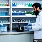 Home 22 수질환경기사 최신 기출문제 정리 - A modern laboratory setting in Pakistan focused on advanced water quality testing, featuring state-o...