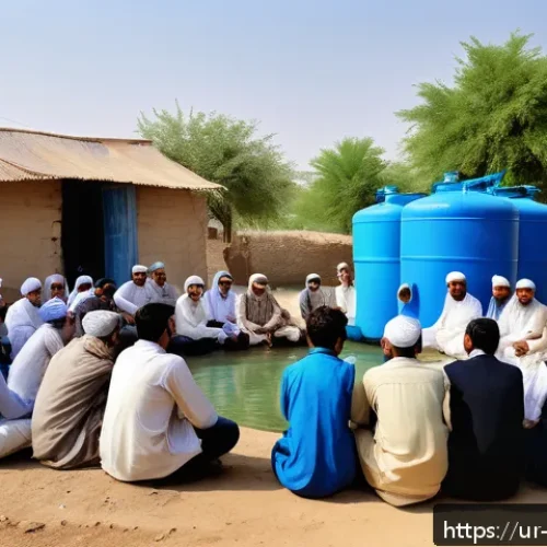 Home 33 수질환경 법규 최신 업데이트 - A vibrant community meeting in a rural Pakistani village focused on water quality improvement, featu...