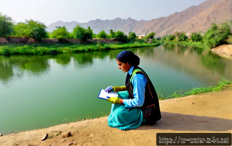 Home 17 수질환경과 현장 실습 경험담 - Photorealistic environmental field practicum beside a calm river in Pakistan, a young Pakistani univ...